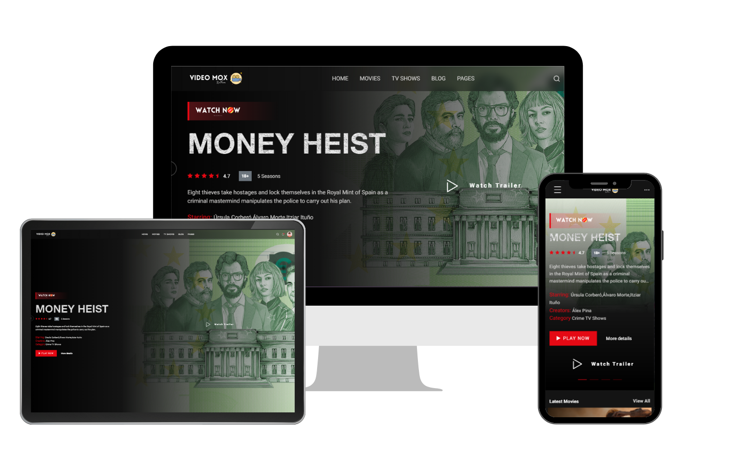 A Website website opened on desktop, tablet and mobile